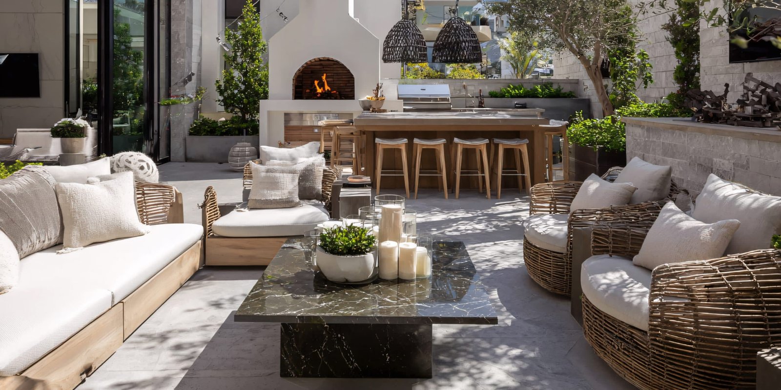 Patio lounge with woven chairs